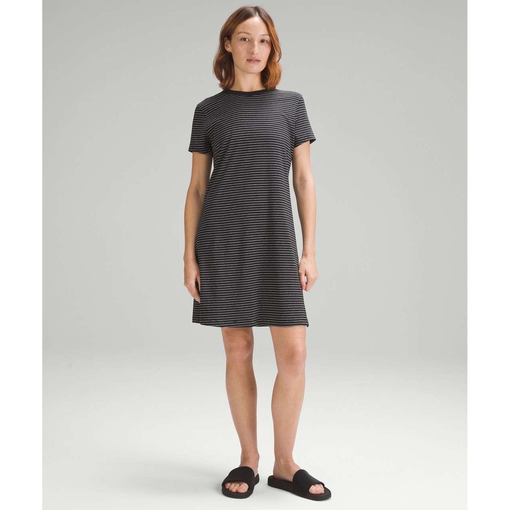Lululemon Classic-Fit Cotton Blend T-Shirt Dress Black White Stripe Size S